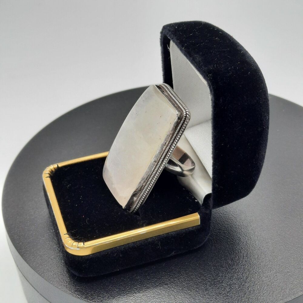 9.25 Sterling Silver Rainbow Moonstone Rectangle/Rectangular Statement Ring Sz 7